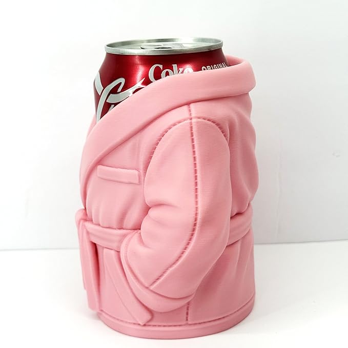2pcs Bathrobe can holder for Beer & Soda, 4.75" 3D Printed Bath Robe Can Holder, Unique Beer Holder, Spa Day Novelty Gift, Housewarming Present NO CAN or BRUSHES INCLUDED (WHIT E & PINK)