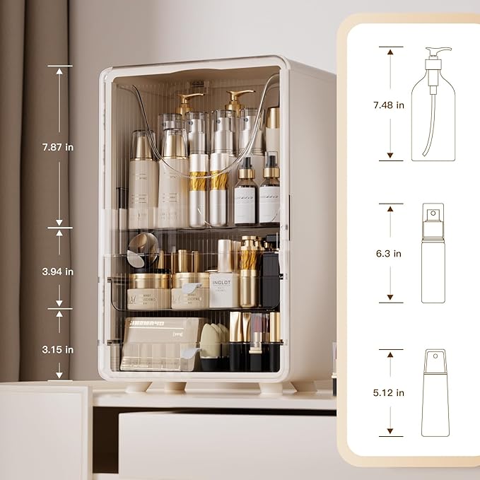 Makeup Organizer for Vanity,Perfume Organizer Display Case,Large Plastic Drawer Storage,White Multi-Function Brush Organizers Storage for Bathroom Countertop (White)