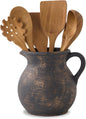MIYUKI Rustic Kitchen Utensil Holder - 7.6 Inch Ceramic Utensil Crock for Countertop, Vintage Kitchen Counter Decor