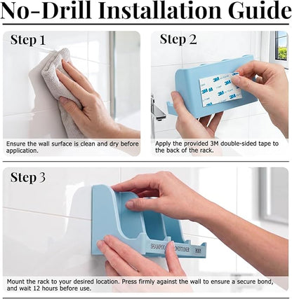 Soap Holder for Shower Wall, 3-Compartment Soap Dish for Shampoo, Conditioner and Body Soap, Fast Draining & Rust-Proof & Heavy Duty, Ultra-Strong Self Adhesive & Freestanding (Light Blue, Label)