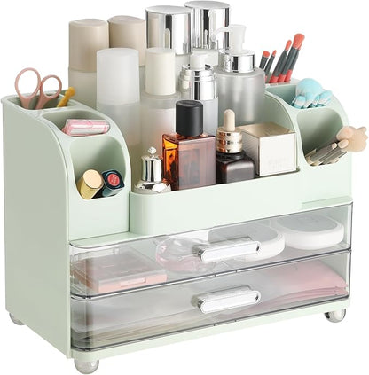 Large Makeup Organizer Countertop with Drawers, Make Up Organizer for Vanity, Makeup Storage Organizer Countertop Makeup Organizers for Skincare, Green