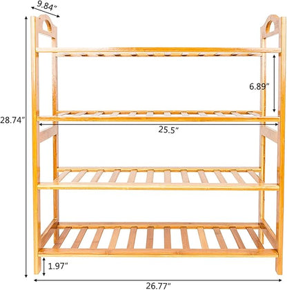 4 Tier Bamboo Shoe Rack Free Standing Stackable Shelf Organizer Entryway Unit Storage Modern Wood Home Furniture (Ship from USA)