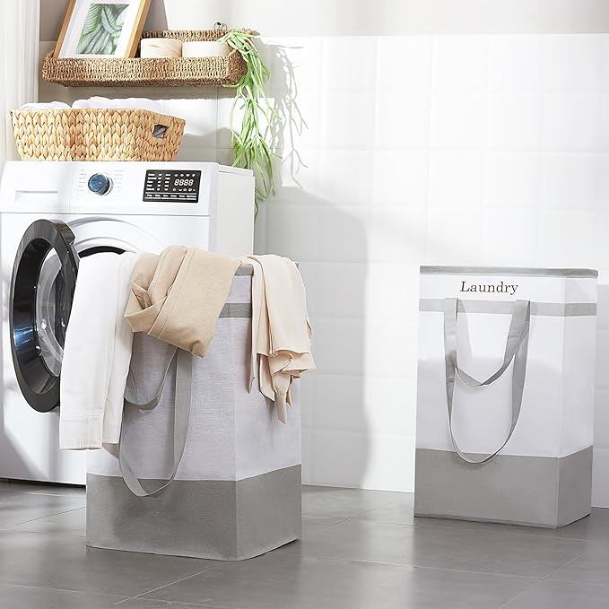 FairyHaus Laundry Basket 100L, 2Pack Laundry Hamper with Easy Carry Handles, Collapsible Laundry Baskets Hampers for Bathroom Clothes Storage Grey