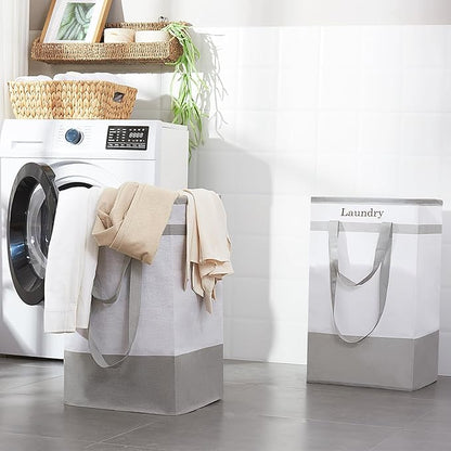 FairyHaus Laundry Basket 100L, 2Pack Laundry Hamper with Easy Carry Handles, Collapsible Laundry Baskets Hampers for Bathroom Clothes Storage Grey