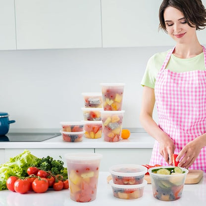 WGCC Deli Containers with Lids 48 Sets- Disposable Soup Containers 8oz, 16oz, 32oz - Plastic Containers with Lids, Food Container Leakproof, BPA Free/Microwave/Freezer/Dishwasher Safe