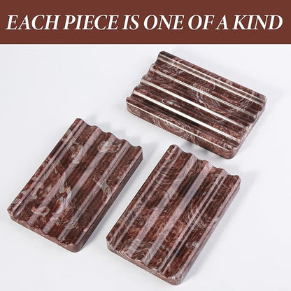 Koville Natural Marble Soap Dish for Shower, Red Marble Soap Tray for Bathroom, Bar Soap Holder for Sink, Stripe Grooves Saver Stone Soap Dish Keep Soap Bars Dry Easy Clean(Red Storm)