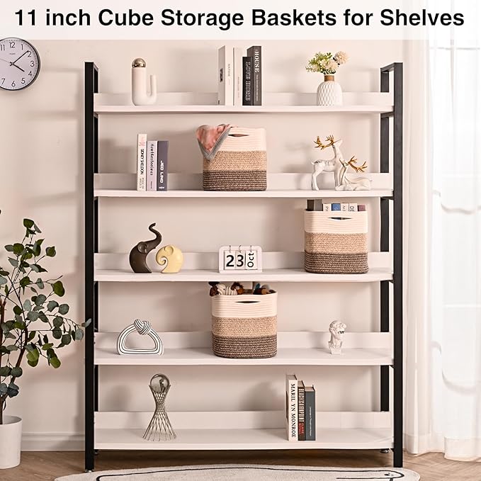 11 Inch Cube Storage Bins, Organizing Bins for Cube Organizer, Storage Baskets for Organizing, Woven Storage Basket for Shelves, Cotton Rope Baskets for Storage, Gradient Brown (Pack of 3)