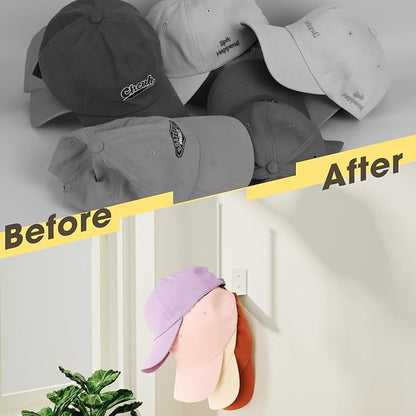 2 Pack White Hat Racks for Baseball Caps, Stainless Steel Hat Organizer for Baseball Cap, Hat Holder Storage Organizer, Hat Hanger Strong Adhesive/Wall Drilled for Door, Bedroom, Closet(8.26 in)