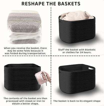 4 Pack Large Storage Baskets for Organizing, 16''Lx12''Wx8''H Woven Baskets for Storage Toys, Towels, Books, and Clothes, Cotton Rope Basket for Shelves with Handle