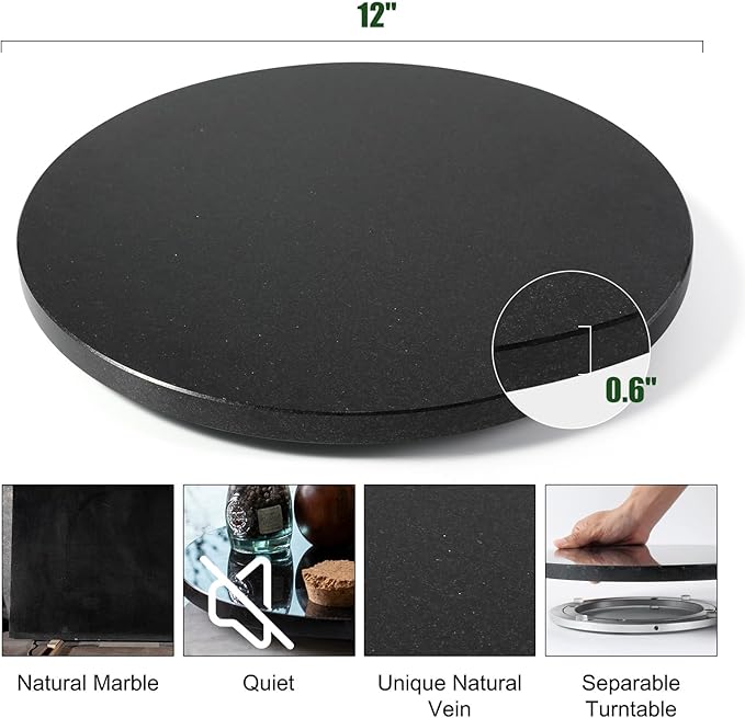 Marble Lazy Susan, 12 in Lazy Susan Turntable Organizer for Cabinet Pantry Kitchen Countertop Fridge Bathroom Makeup Vanity Countertop - Zimbabwe Black