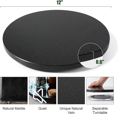 Marble Lazy Susan, 12 in Lazy Susan Turntable Organizer for Cabinet Pantry Kitchen Countertop Fridge Bathroom Makeup Vanity Countertop - Zimbabwe Black
