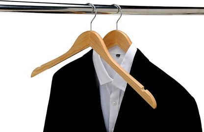 Quality Semi Curved Wooden Suit Hangers, 10-Pack Smooth Finish Solid Wood Coat Hanger with Swivel Hook, Jacket, Pant, Dress Clothes Hangers (Natural, 10)