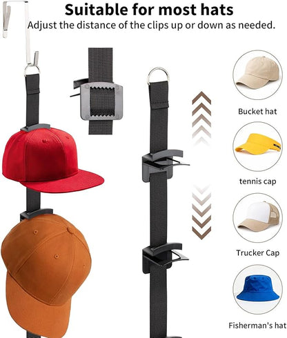 Hat Rack for Door,Two-Way Hanging Caps with 20 Display Hooks and Hanger, Hat Organizer for Baseball Caps, Over the Door Hat Storage Organizer for Bedroom, Closet,Entrance or Garage Doors,(Black)