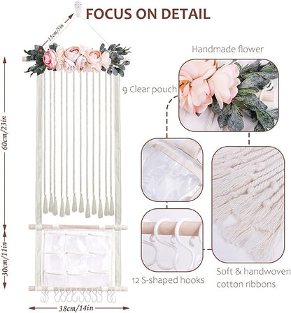 cherrboll Hair Bows Holder Headband Organizer for Girls, Hair Clips Hanger Storage with Hooks, Wall Hanging Decor for Nursery Room