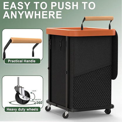 150L (40 Gal) Extra Large Fashion Laundry Basket with Wheels, Rolling Basket Hamper with Handle, Organizer Storage Cart with Sturdy Metal Frame for Laundry Room - Black