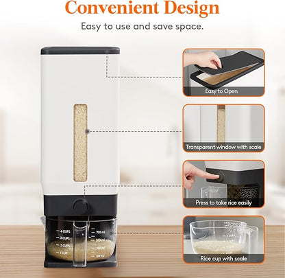 Lifewit Rice Dispenser 25 Lbs(11.3kg), Rice Storage Container Sealed Moisture Proof with Measuring Cup for Kitchen Pantry Household, BPA-Free, 1 Pack Black