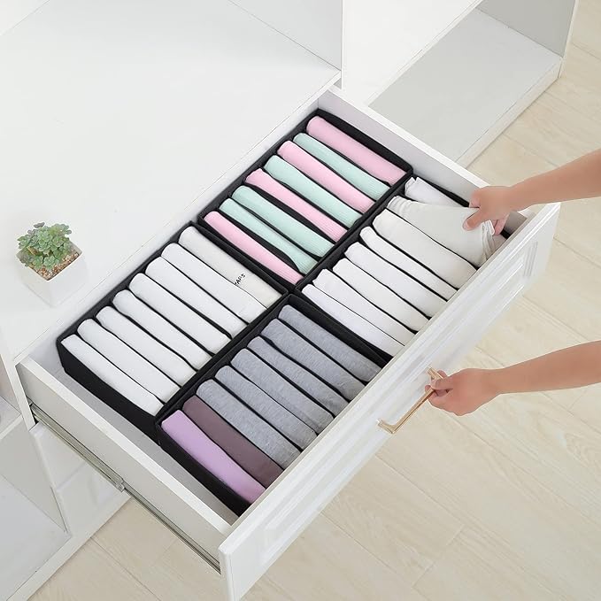Qozary 4 Pack Drawer Organizers for Clothing, 8 Grids Foldable Closet Organizers and Storage Bins for Bedroom, Dresser Organizer Boxes for Thin T-shirts, Tank Tops