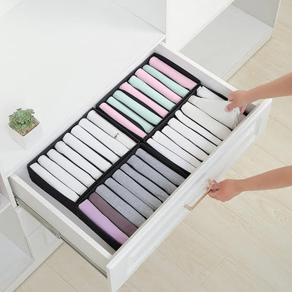 Qozary 4 Pack Drawer Organizers for Clothing, 8 Grids Foldable Closet Organizers and Storage Bins for Bedroom, Dresser Organizer Boxes for Thin T-shirts, Tank Tops