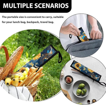 COEQINE Marble Cutlery Flatware Organziers for Straw Spoon Fork Chopsticks Travel Silverware Women Utensil Case With Zipper Daisy Flower Butterfly Themes,Blue Gold Marble Print