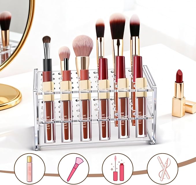 Acrylic Rollerball Perfume Organizer, 24 Holes mini fragrances Holder, Travel Perfume Vial and Tall Scented Oil Storage Display Rack