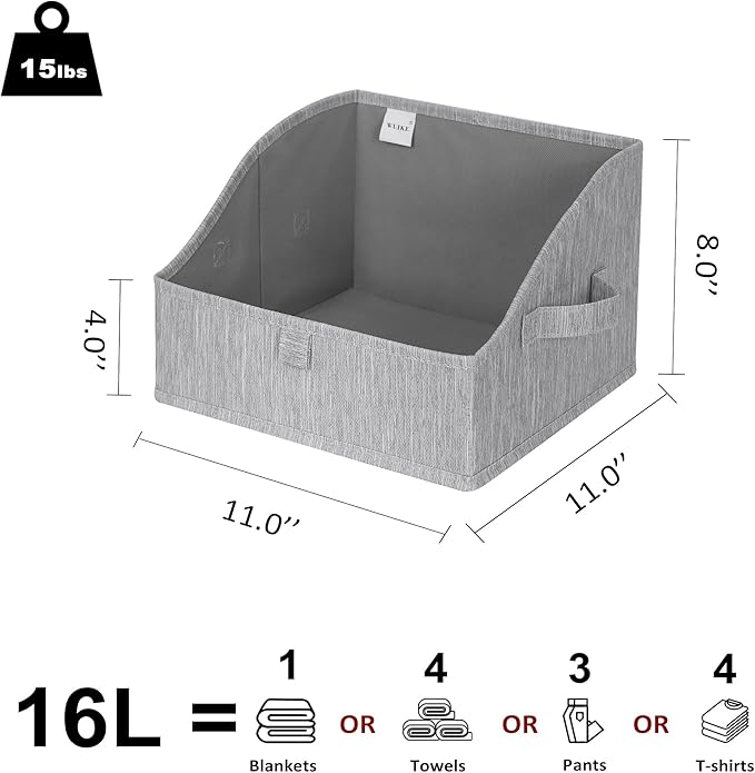 WUIKE Trapezoid Storage Bins for Closet Organizers and Storage, Fabric Closet Bins with Handles, Foldable Storage Baskets for Clothes, Purse, Blanket, Light Gray, Large, 3-Pack