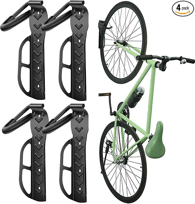 Wallmaster Bike Storage Rack for Garage, Wall Mount Bicycles Hanger, 4-Pack Bike Storage System Vertical Bike Hooks