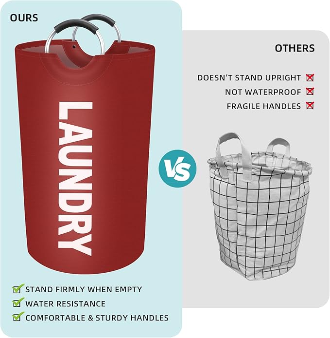 StorageRight 90L Large Laundry Basket, Laundry Hamper, Dirty Clothes Hamper for Laundry, Collapsible, Waterproof Laundry Baskets with Foam Protected Aluminum Handles for Laundry, Dorm, Family (Red)