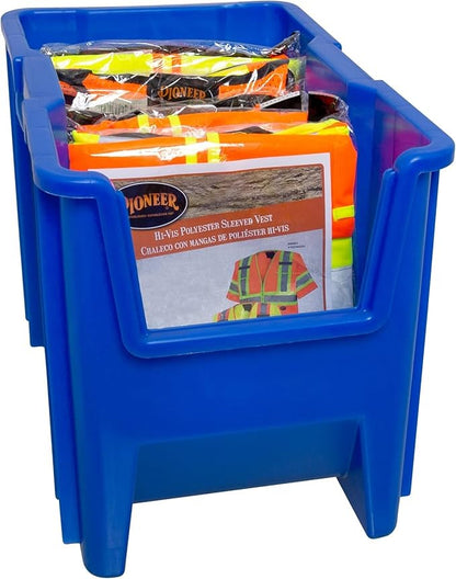 Akro-Mils 13014 Stak-N-Store Stackable Storage Bins, Heavy Duty Garage Storage Containers, Open Front Plastic Organizer for Tools, Shelves, Closet Organizer, 17-/12" x 11" x 12-1/2", Blue, 4-Pack