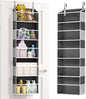 ULG 1-Pack Over Door Organizer with 5 Large Pockets 10 Mesh Side Pockets, 44 lbs Weight Capacity Hanging Storage Organizer with Clear Window for Bedroom Bathroom, RV, Clear Dark Grey