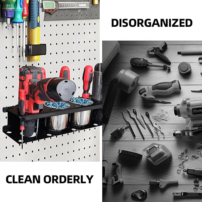Magnetic Power Tool Organizer Rack - Heavy Duty Metal Organizer Rack for Cordless Drill,Screwdriver,Screw with 4 Stainless Steel cup for Tool Cart,Pegboards,Workbench,Garage,Toolbox