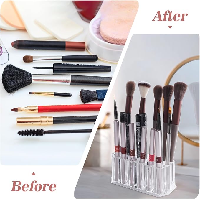Acrylic Lip Liner Organizer & Eyeliner Organizer, 24 Standard Cosmetic Pencil Makeup Brush Makeup Display Case Refillable Container