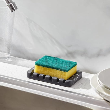 INIUNIK 2PCS Self Draining Soap Dish - Marble Look Soap Holder Tray Savers Box Container Sponge Holder for Bathroom Shower Kitchen, Black
