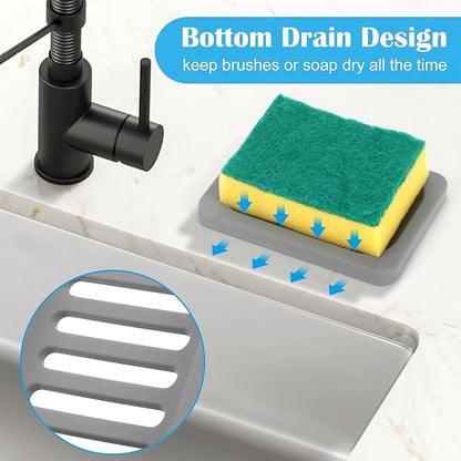 Topsky 2Pcs Soap Dish Holder, Non-Slip Bathroom Accessories Silicone Soap Case Saver, Sink Deck Bathtub Shower Dish Soap Drainer, Silicone Holder for Soap, Sponges, Scrubber (Grey-2pcs)
