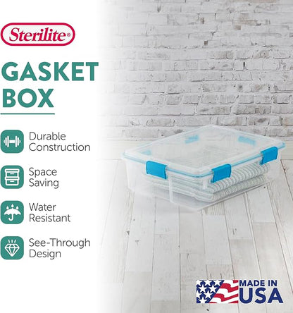 Sterilite 12-Pack Gasket Box, Weather-Resistant Storage Bins with Latching Lids, 37 Quart - Heavy-Duty Organizing Containers for Closet, Bathroom, and Office
