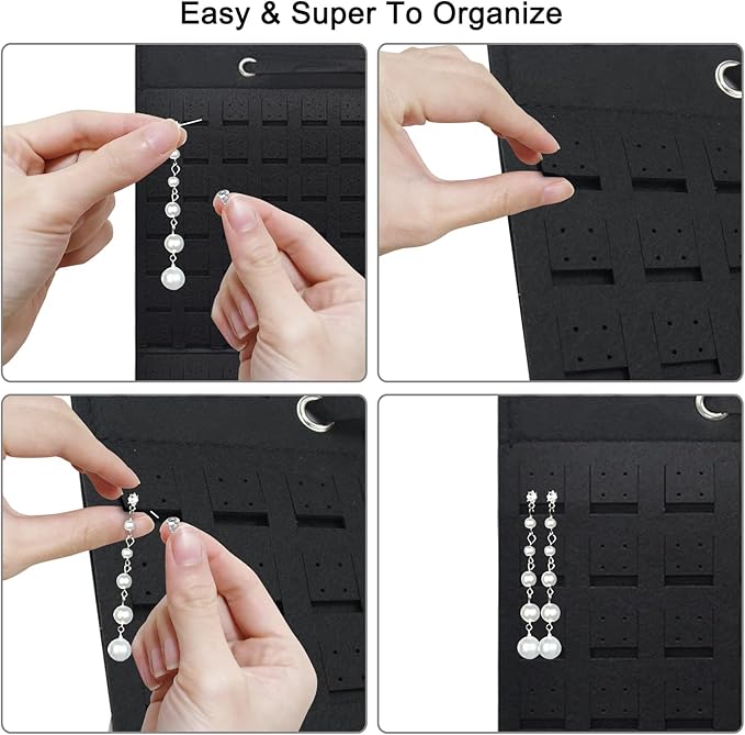 Earring Holder Organizer, Hanging Earrings Storage Display Holds Up to 300 Pairs for Women Girls-Black 1 Pack