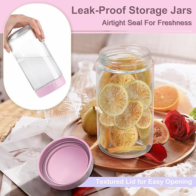 Overnight Oats Containers with Lids, 24oz Wide Mouth Mason Jars with Lids, 9 Pack Glass Jars with Airtight lid for Chia Pudding Yogurt Salad, Meal Prer Oatmeal Jars, Pink