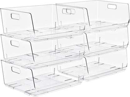 Sorbus Stackable Storage Bins Open Front, Clear Stackable Storage Bins, Pantry Bins for Storage and Organization, Acrylic Stackable Bins for Kitchen, Clear Pantry Organizer Bins (Large 6 Pack)
