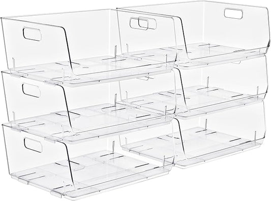 Sorbus Stackable Storage Bins Open Front, Clear Stackable Storage Bins, Pantry Bins for Storage and Organization, Acrylic Stackable Bins for Kitchen, Clear Pantry Organizer Bins (Large 6 Pack)