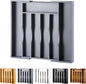 Expandable Bamboo Kitchen Drawer Organizer for Cutlery and Utensils, Adjustable Bamboo Wood Cutlery Tray in Drawer for Flatware and Silverware in Kitchen, (Grey)