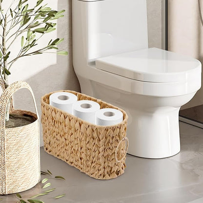 Toilet Paper Storage Wicker Paper Basket Bathroom Organizer Toilet Paper Holder Stand for 6 Mage Rolls Wicker Basket for Bathroom Accessories