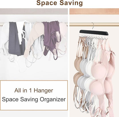 2 Pack Bra Hanger, Capacity Foldable Tank Top Hanger with 40 Hooks, Bra Hangers for Closet Organizer, Premium Wooden Space Saving Hangers Closet Organizers and Storage for Dorm & Apartment