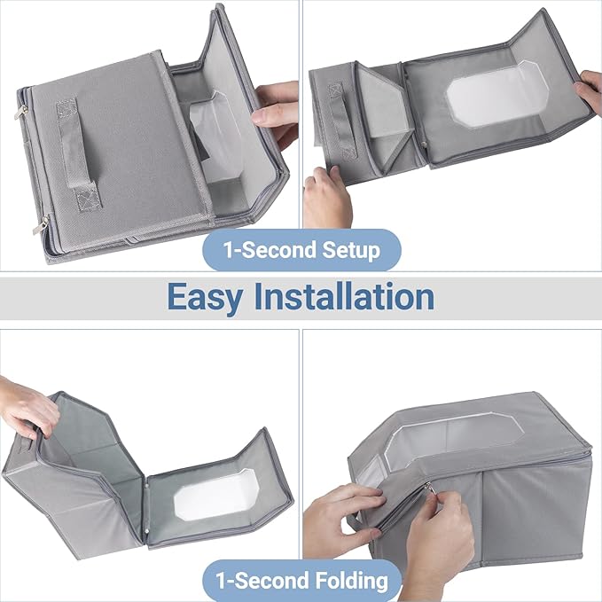 2 Pcs Stackable Baseball Cap Organizer, Washable Foldable Oxford Cloth, Smooth Durable Metal Zipper Hat Storage Holder for Closet, Holds 24 Caps with Large Clear Window, Hat Box for Home Storage