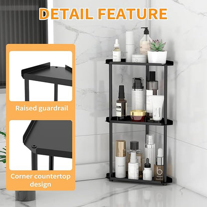 Jesginboo 3 Tier Bathroom Counter Organizer, Vanity Organizer Corner Shelf, Skincare, Makeup Countertop Organizers, Kitchen, Bathroom Counter Storage, Black