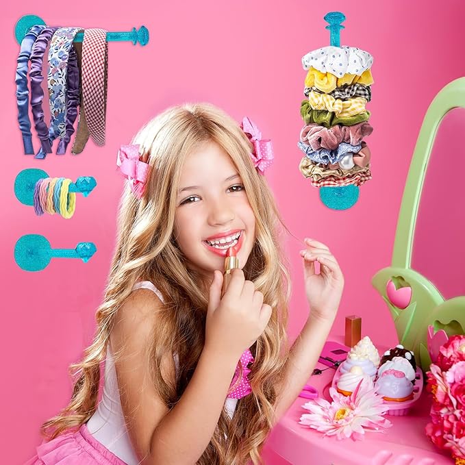 8Pcs Scrunchie Holder Stand Hai Tie Organizer, Girls Hair Accessories Organizer Storage for Headband Hairband Hair Ties, Acrylic Clear Glitter Adhesive Scrunchy Holder Scrunchie Tower Storage