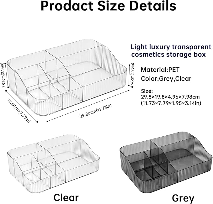 DASITON Large Capacity Makeup Brush Holder, 7 Slot Makeup Brush Cup, Vintage Striped Make Up Brush Holder, Makeup Tray Organizer for Vanity Decor, Bathroom Countertops, Desk Storage Container (Clear)