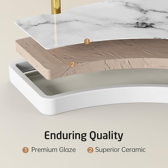 2-Tier Hancrafted Ceramic Bathroom Counter Organizer, KES Marble Pattern Corner Bathroom Countertop Organizer, Vanity Skincare and Makeup Storage Tray Shelf, Polished Gold, BSC900B-PG