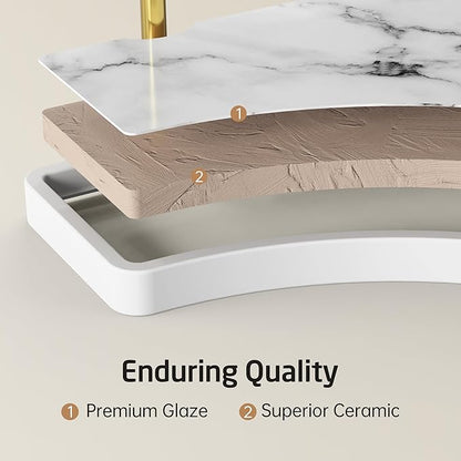2-Tier Hancrafted Ceramic Bathroom Counter Organizer, KES Marble Pattern Corner Bathroom Countertop Organizer, Vanity Skincare and Makeup Storage Tray Shelf, Polished Gold, BSC900B-PG