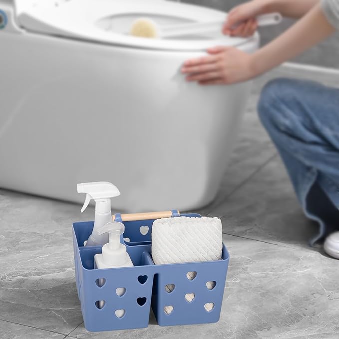 Anyoifax Portable Shower Caddy Plastic Shower Basket Organizer Divided Bathroom Caddy Storage Cleanning Caddy Tote with Handle for College, Dorm Room, Kitchen, Dark Blue