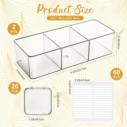 LemonRoad 24 Pcs Press on Nail Storage Box Container with 2 Big Box Organizer Case False Nail Organizer Acrylic Display Case Packaging Boxes with Adhesive Double Sided Tape for Nails Art