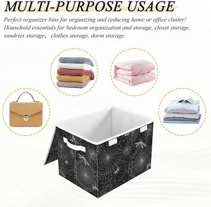 senya Halloween Baskets Collapsible Storage Bins with Lids, Spiderweb Butterfly Dragonfly Storage Boxes Clothes Baskets for Organizing